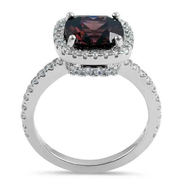 925 STERLING SILVER Cushion Cut Chocolate CZ Halo Ring - Picture 14 of 15